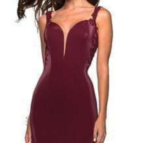 NWT La Femme 27474 Prom Dress Two Tone Jersey Wine Size 0 - Picture 3 of 6